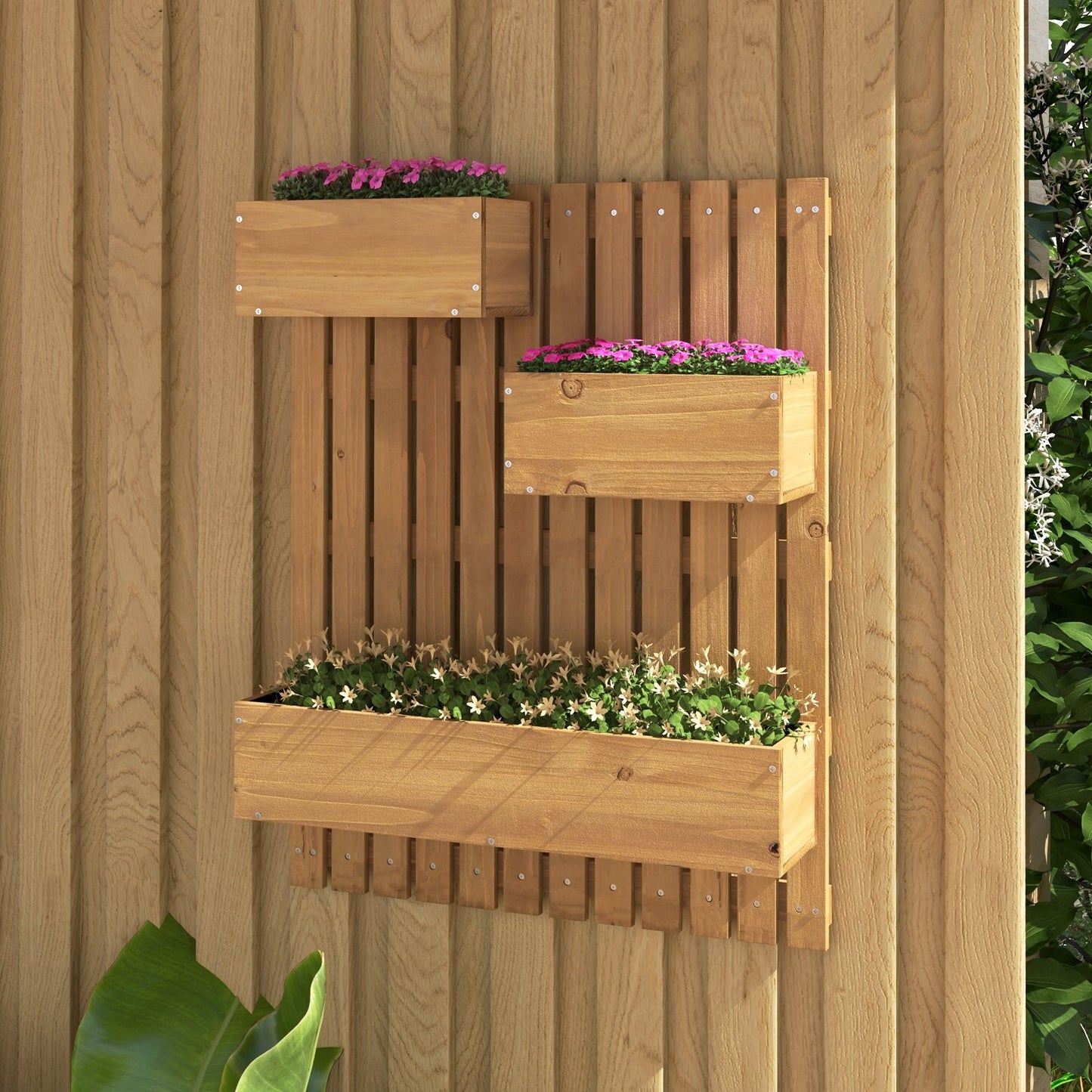 3-Box Wooden Raised Garden Bed with Trellises and Fabric Liners, Natural Plant Stands   at Gallery Canada