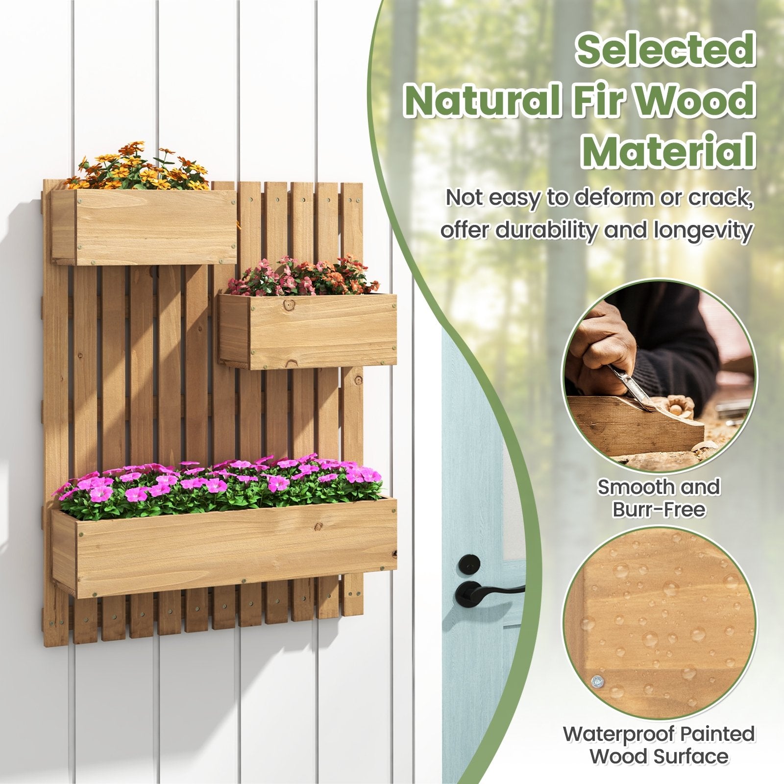 3-Box Wooden Raised Garden Bed with Trellises and Fabric Liners, Natural Plant Stands   at Gallery Canada