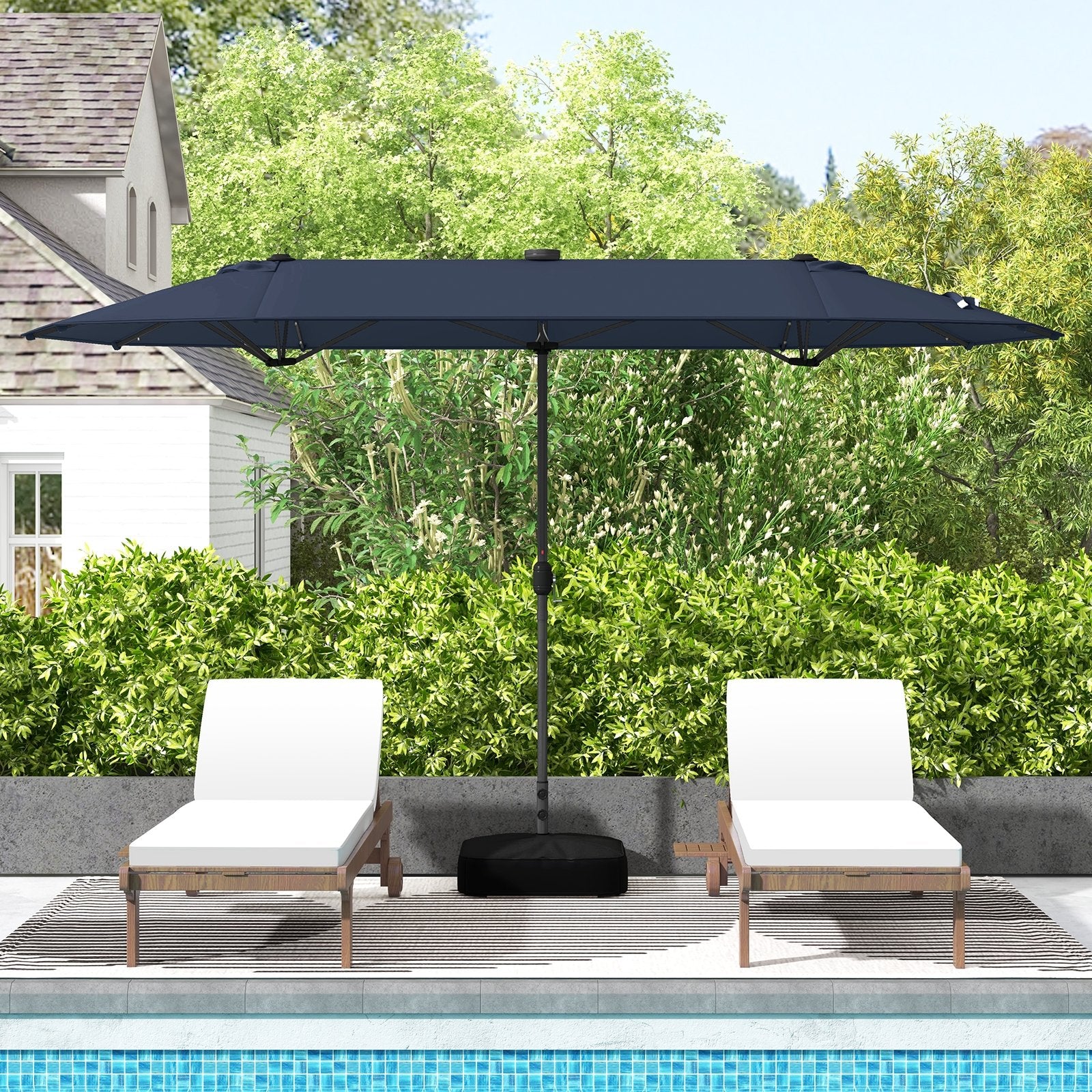 13FT Double-sided Patio Umbrella with Solar Lights for Garden Pool Backyard, Navy Outdoor Umbrellas   at Gallery Canada