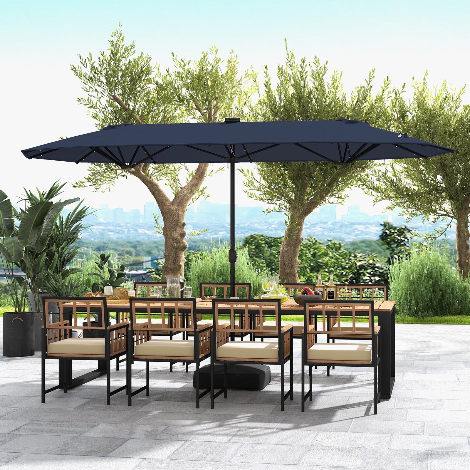 13FT Double-sided Patio Umbrella with Solar Lights for Garden Pool Backyard, Navy Outdoor Umbrellas   at Gallery Canada