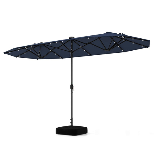 13FT Double-sided Patio Umbrella with Solar Lights for Garden Pool Backyard, Navy - Gallery Canada