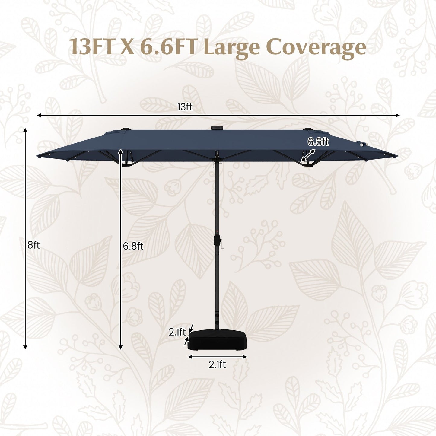 13FT Double-sided Patio Umbrella with Solar Lights for Garden Pool Backyard, Navy Outdoor Umbrellas   at Gallery Canada