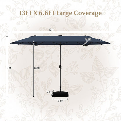 13FT Double-sided Patio Umbrella with Solar Lights for Garden Pool Backyard, Navy Outdoor Umbrellas   at Gallery Canada