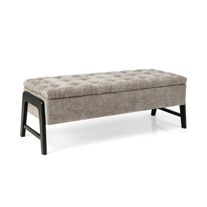 Modern Chenille Storage Bench with Solid Rubber Wood Legs, Gray Shoe Racks & Storage Benches   at Gallery Canada