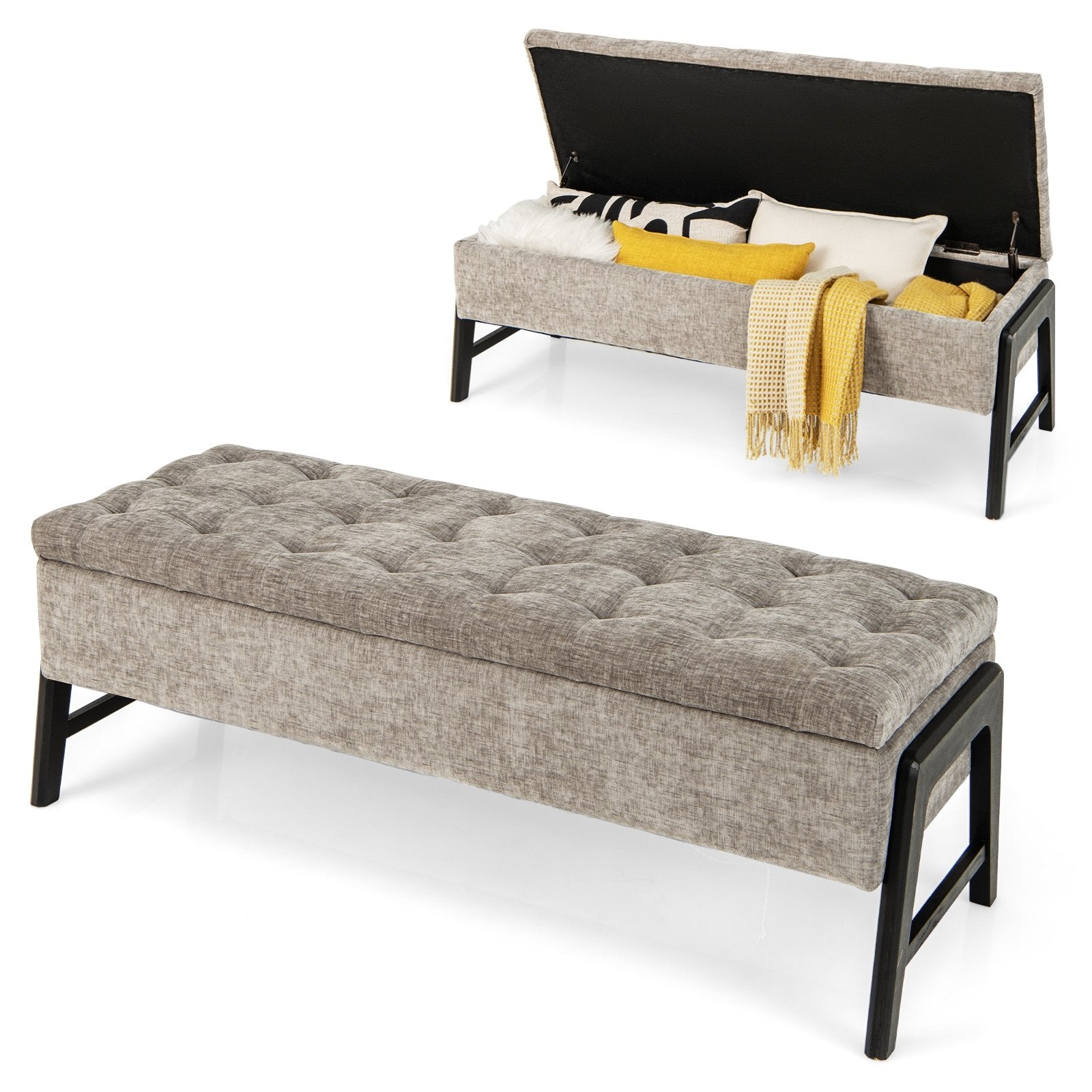 Modern Chenille Storage Bench with Solid Rubber Wood Legs, Gray Shoe Racks & Storage Benches   at Gallery Canada