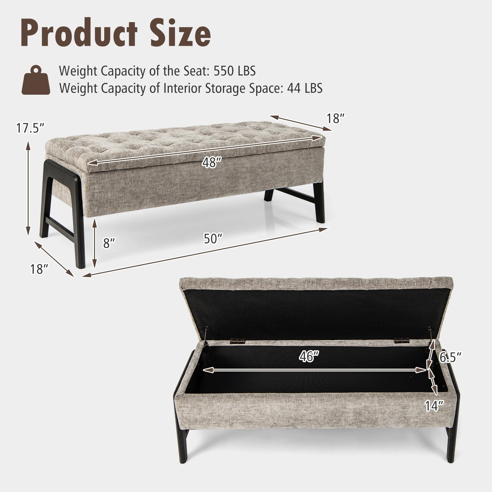 Modern Chenille Storage Bench with Solid Rubber Wood Legs, Gray Shoe Racks & Storage Benches   at Gallery Canada