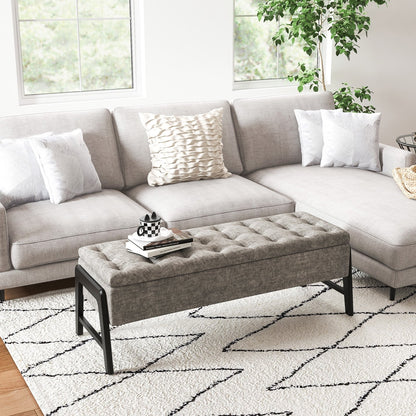 Modern Chenille Storage Bench with Solid Rubber Wood Legs, Gray Shoe Racks & Storage Benches   at Gallery Canada