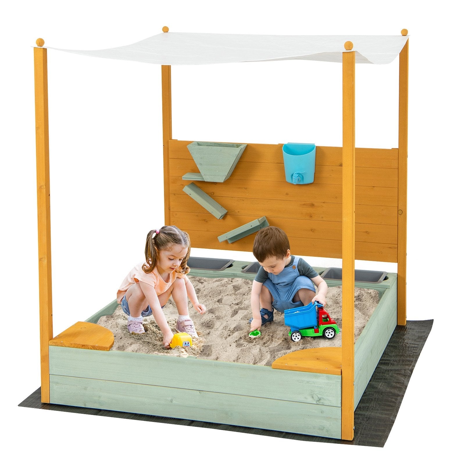 Kids Sandbox with Sand Wall w/ Removable Canopy for Kids 3-8 Years Old Sandboxes   at Gallery Canada