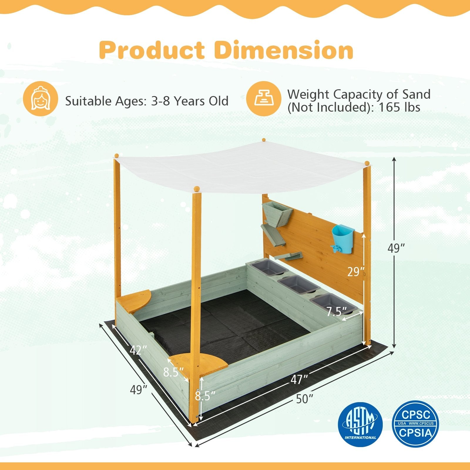 Kids Sandbox with Sand Wall w/ Removable Canopy for Kids 3-8 Years Old Sandboxes   at Gallery Canada