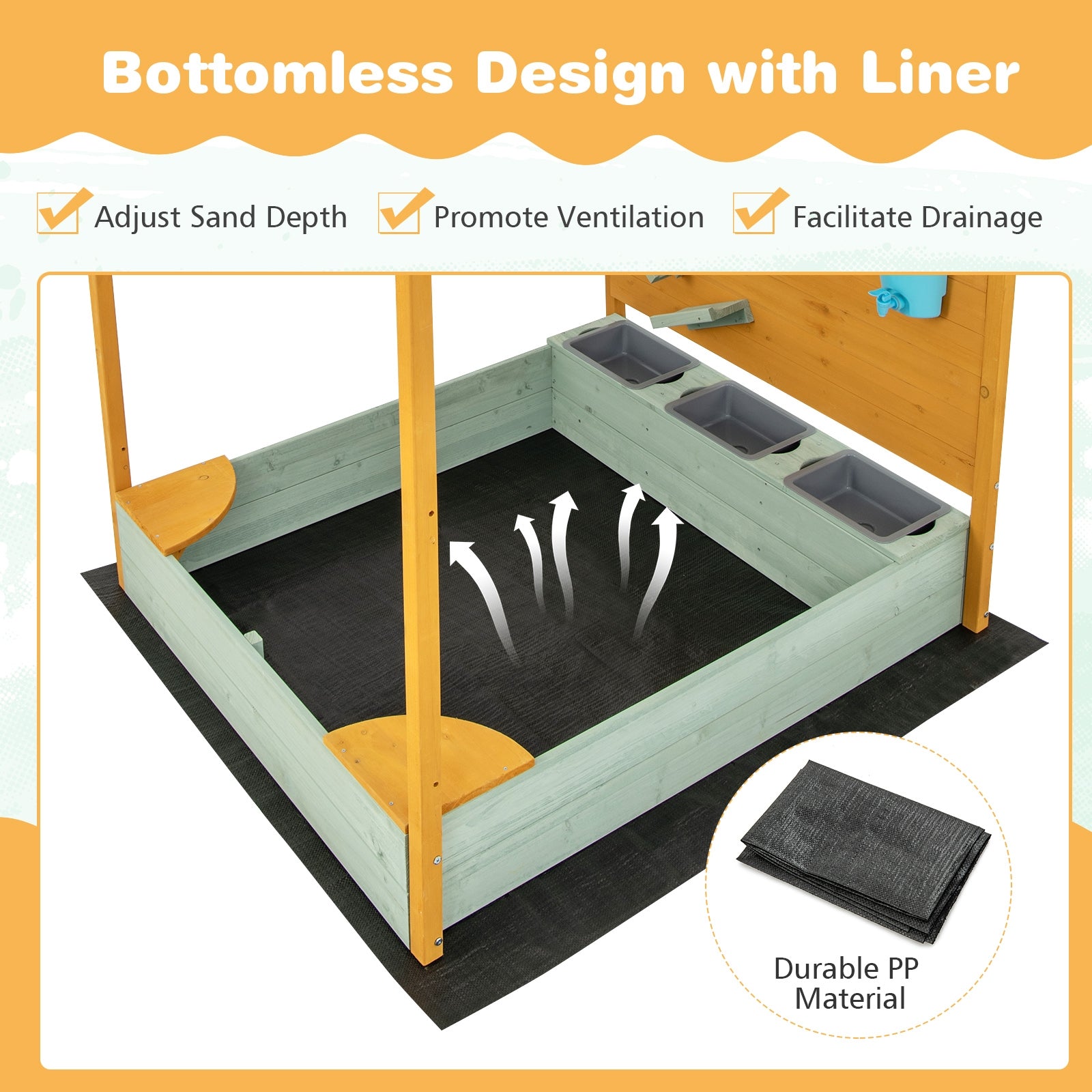 Kids Sandbox with Sand Wall w/ Removable Canopy for Kids 3-8 Years Old Sandboxes at Gallery Canada