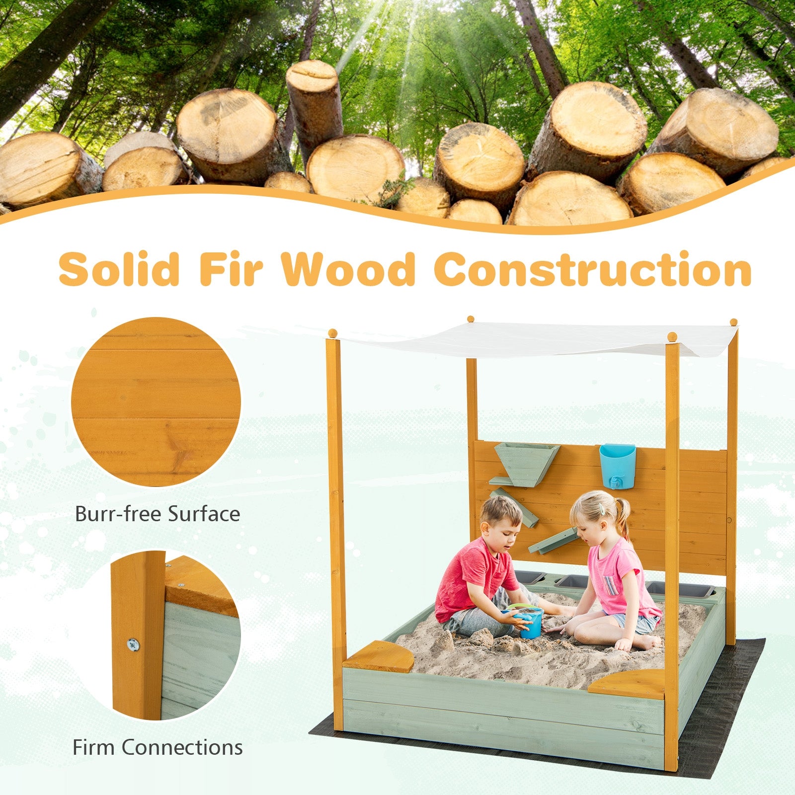 Kids Sandbox with Sand Wall w/ Removable Canopy for Kids 3-8 Years Old Sandboxes at Gallery Canada