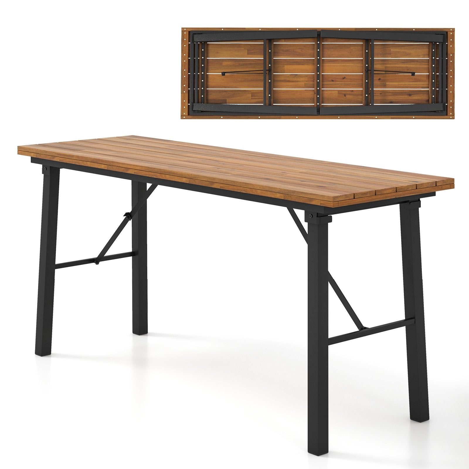 Folding Picnic Table Acacia Wood Dining Table with Metal Frame for Indoor Outdoor Activities Picnic Tables   at Gallery Canada