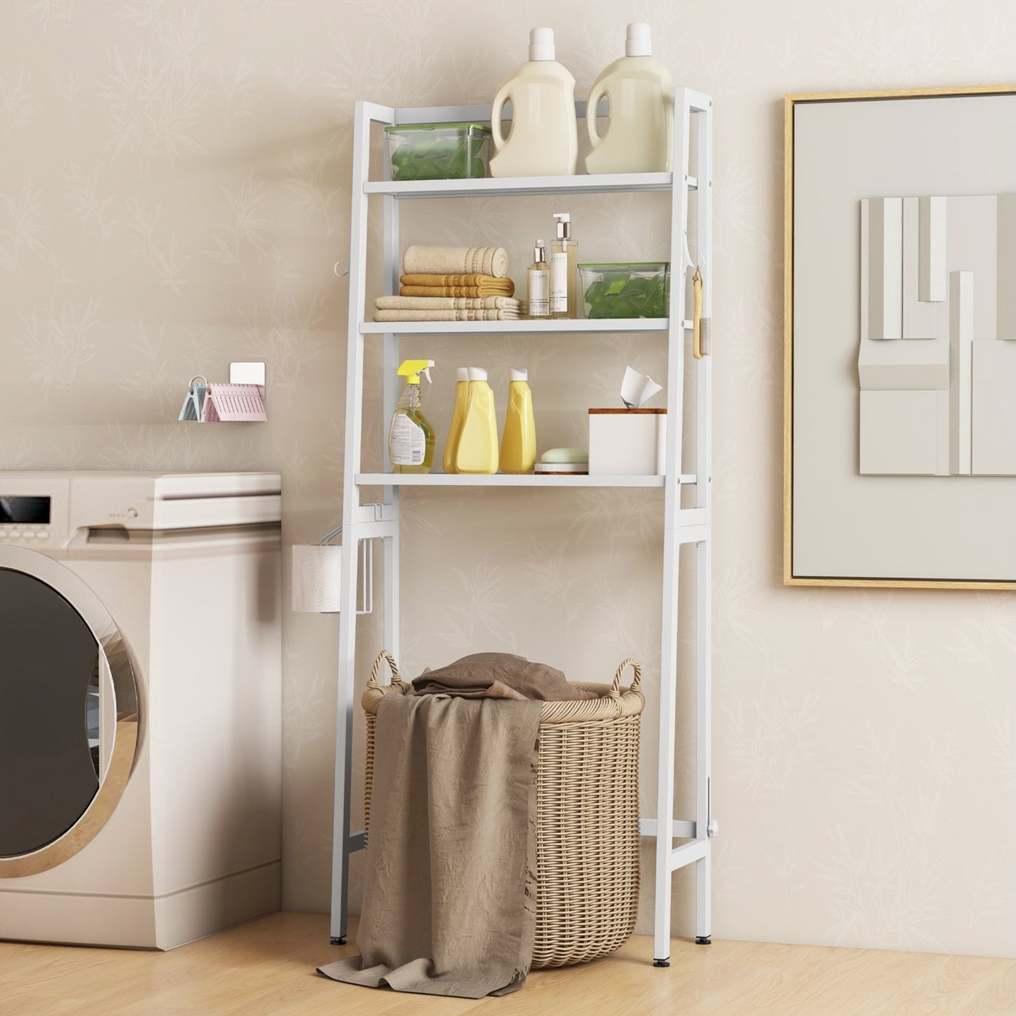 3-Tier Over The Toilet Storage Shelf with Adjustable Bottom Bar, White Bathroom Etagere   at Gallery Canada