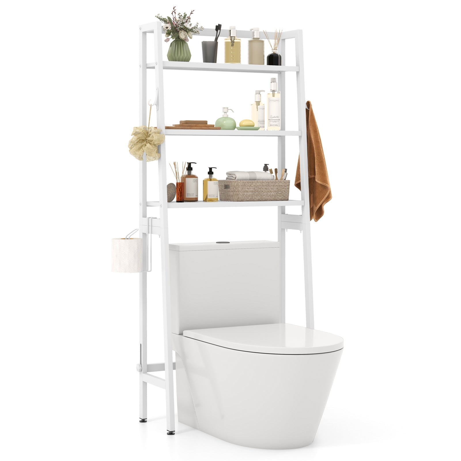 3-Tier Over The Toilet Storage Shelf with Adjustable Bottom Bar, White Bathroom Etagere White at Gallery Canada