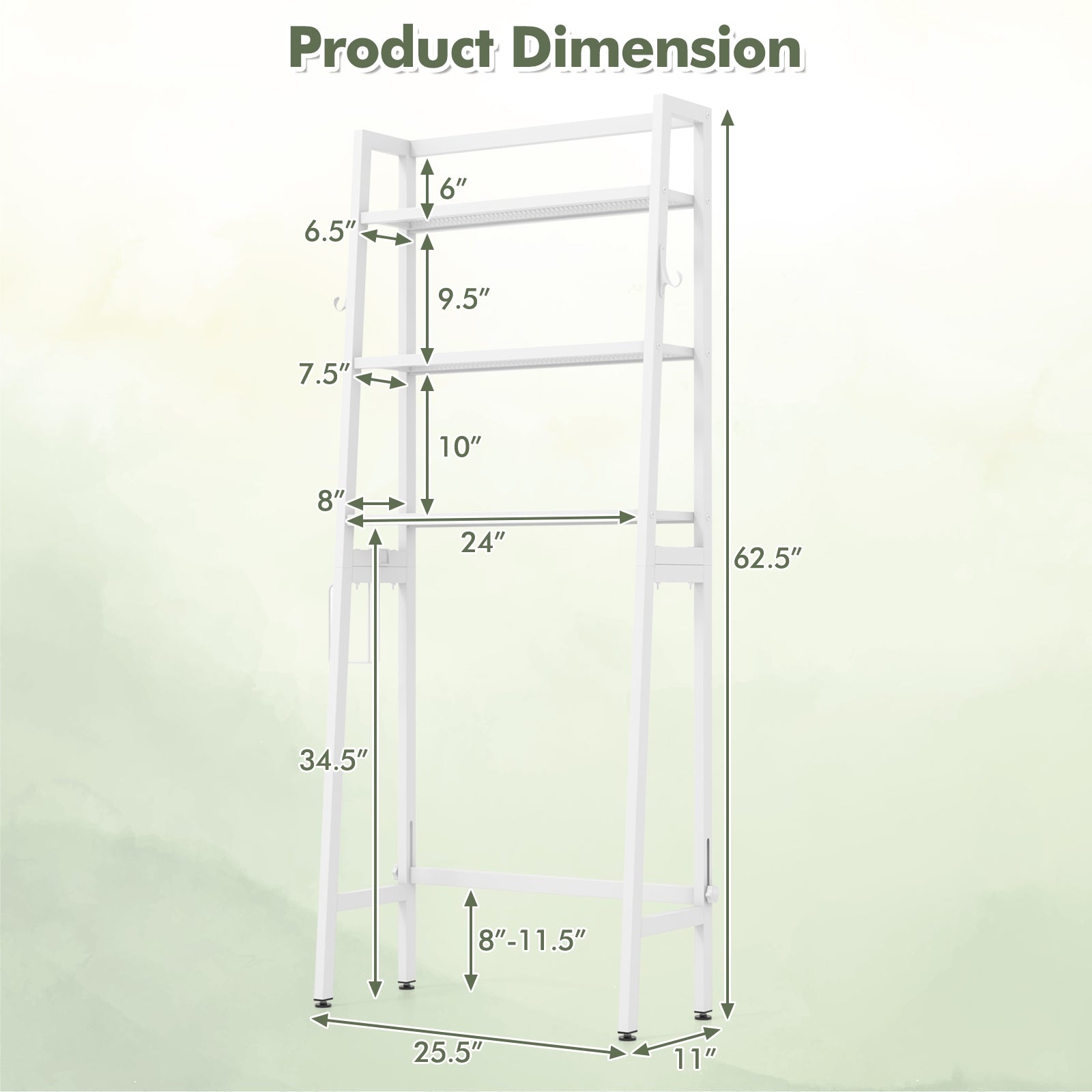 3-Tier Over The Toilet Storage Shelf with Adjustable Bottom Bar, White Bathroom Etagere at Gallery Canada