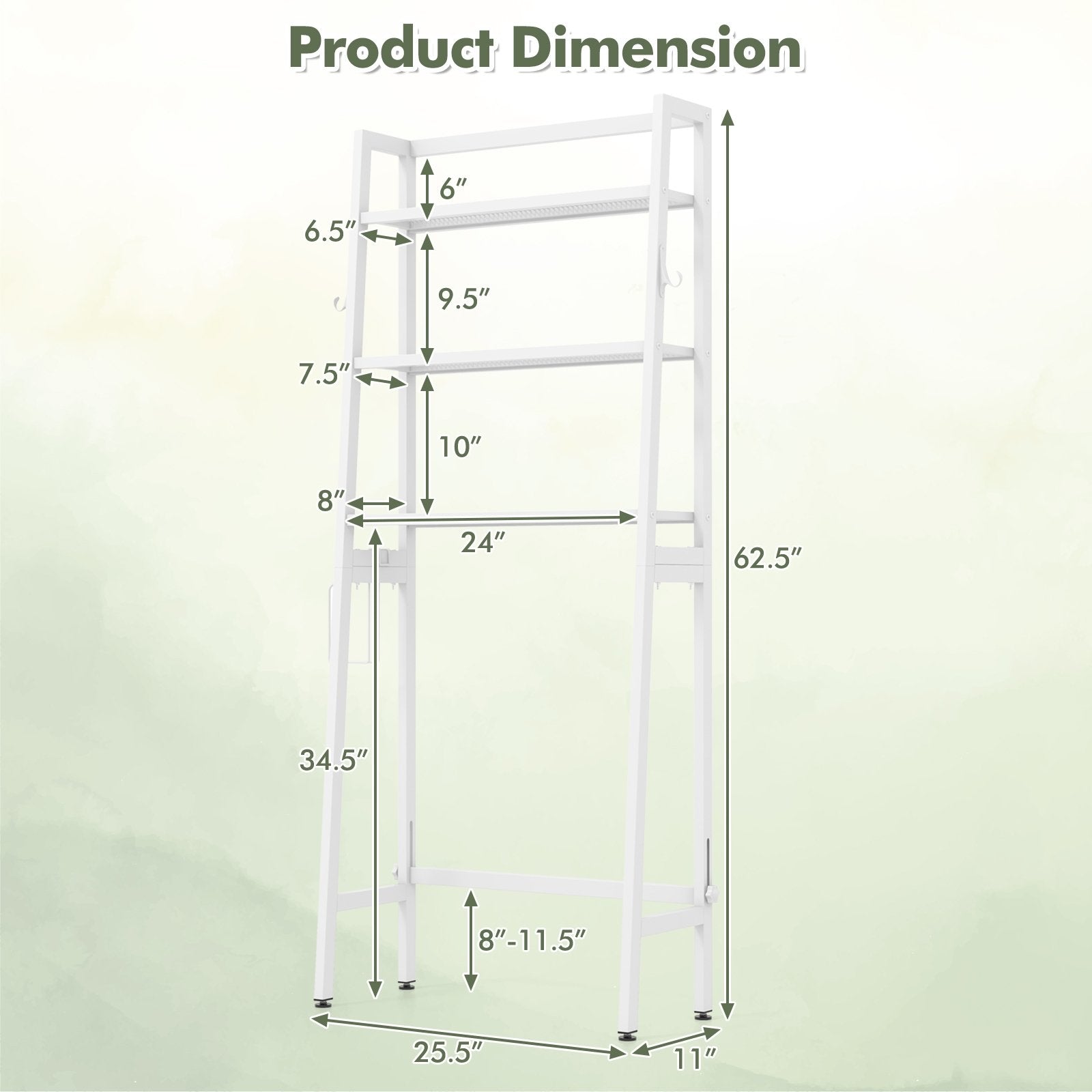 3-Tier Over The Toilet Storage Shelf with Adjustable Bottom Bar, White Bathroom Etagere   at Gallery Canada