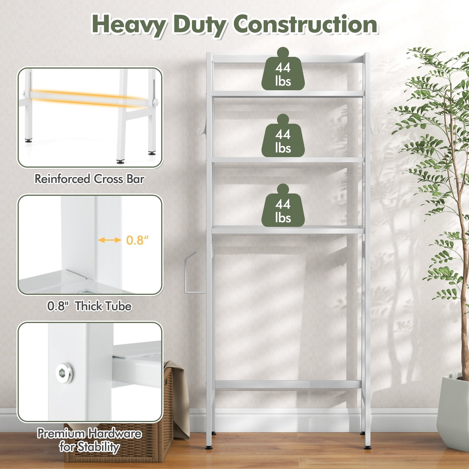 3-Tier Over The Toilet Storage Shelf with Adjustable Bottom Bar, White Bathroom Etagere   at Gallery Canada