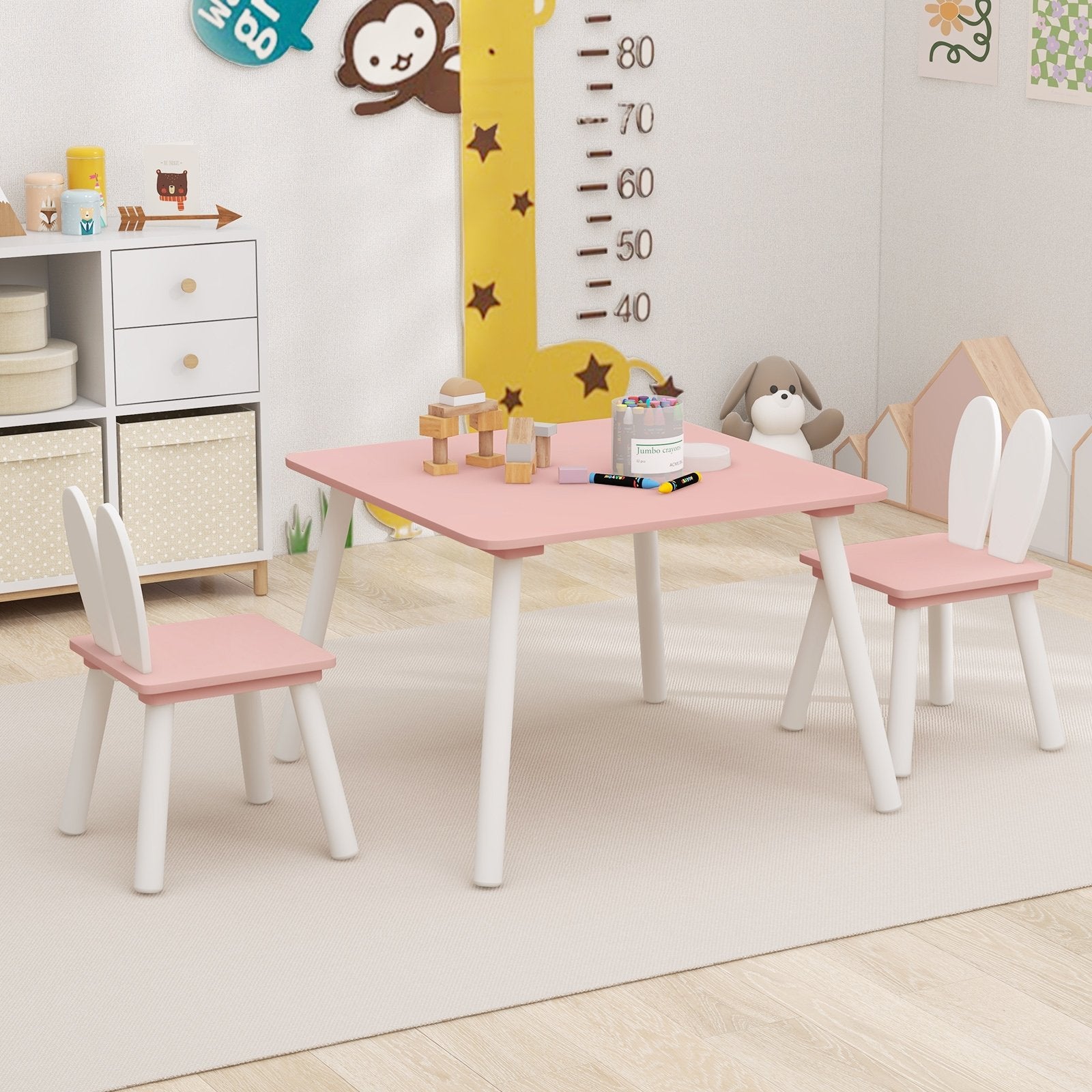 3 Pieces Kids Table and Chairs Set for Arts Crafts Snack Time, Pink Kids Table & Chair Sets   at Gallery Canada