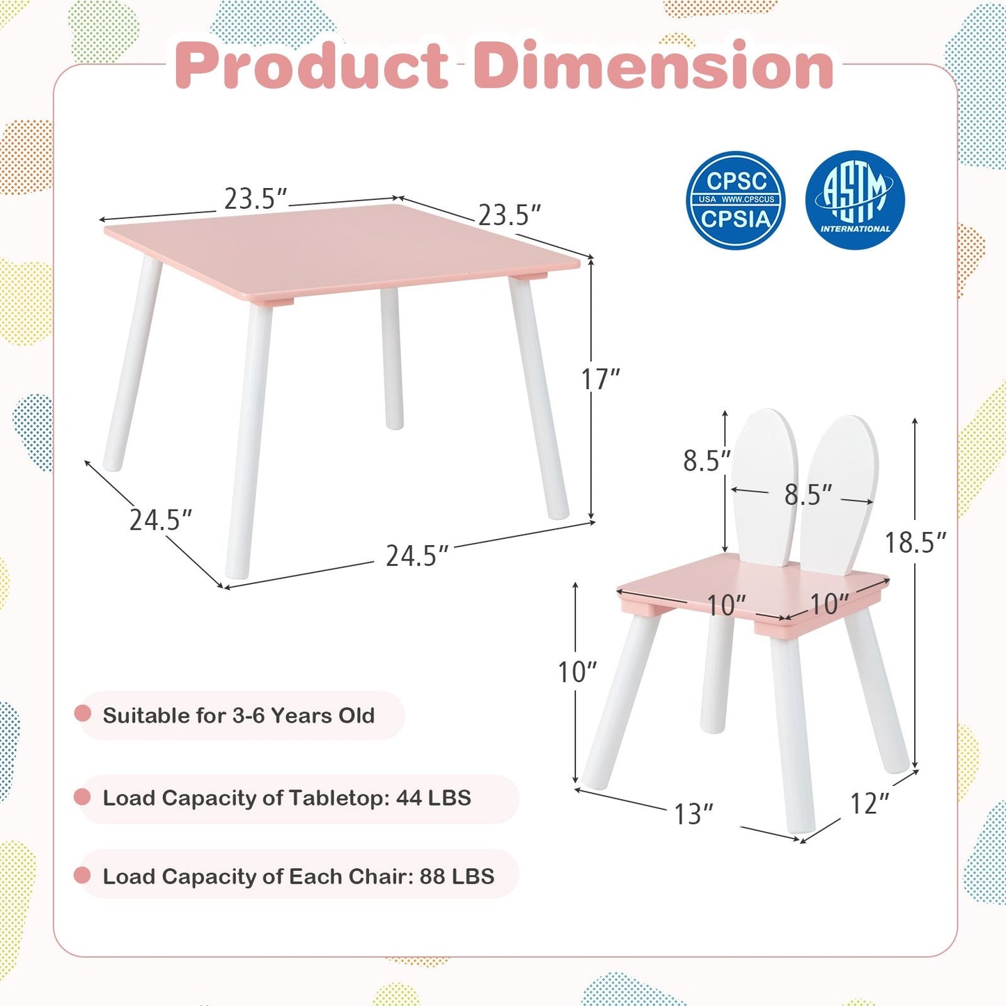 3 Pieces Kids Table and Chairs Set for Arts Crafts Snack Time, Pink Kids Table & Chair Sets   at Gallery Canada