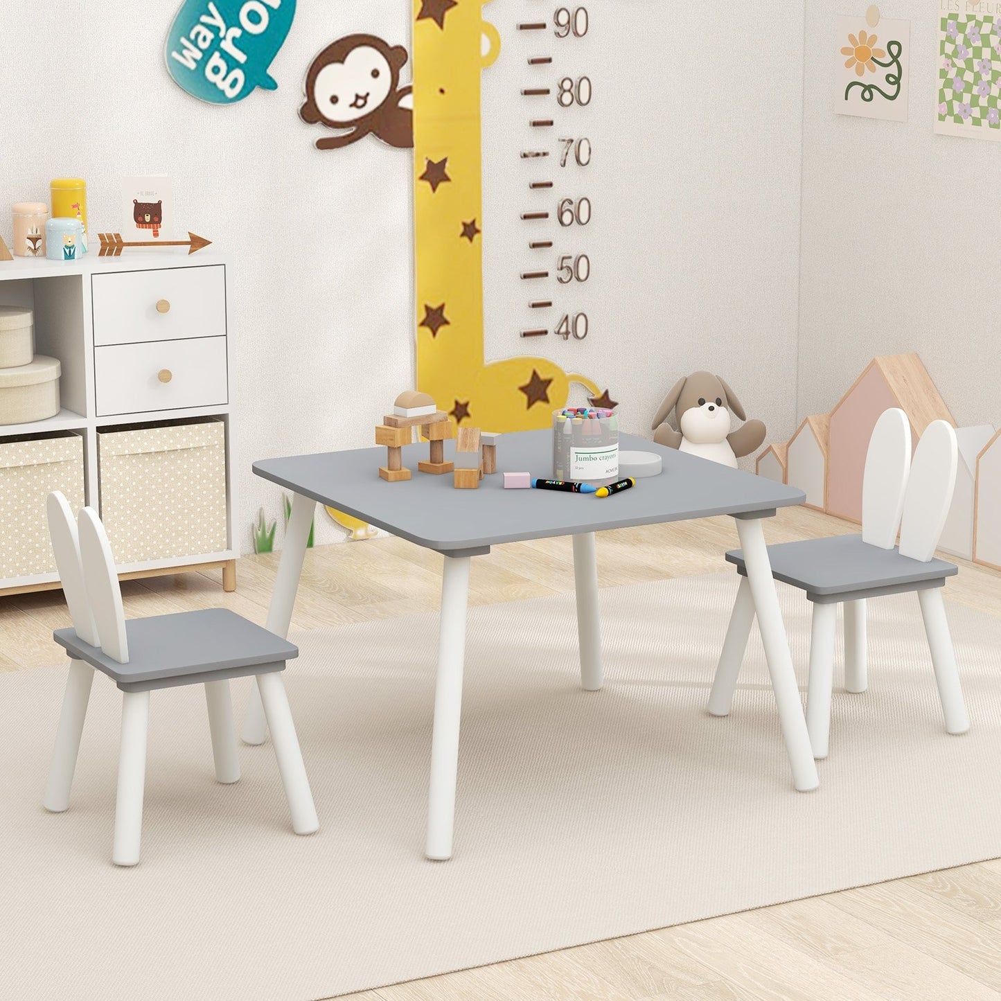 3 Pieces Kids Table and Chairs Set for Arts Crafts Snack Time, Gray Kids Table & Chair Sets   at Gallery Canada