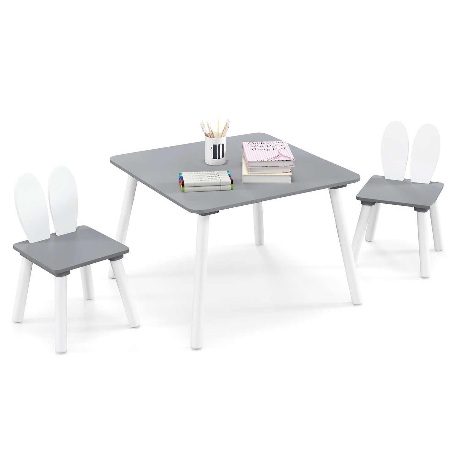 3 Pieces Kids Table and Chairs Set for Arts Crafts Snack Time, Gray Kids Table & Chair Sets   at Gallery Canada