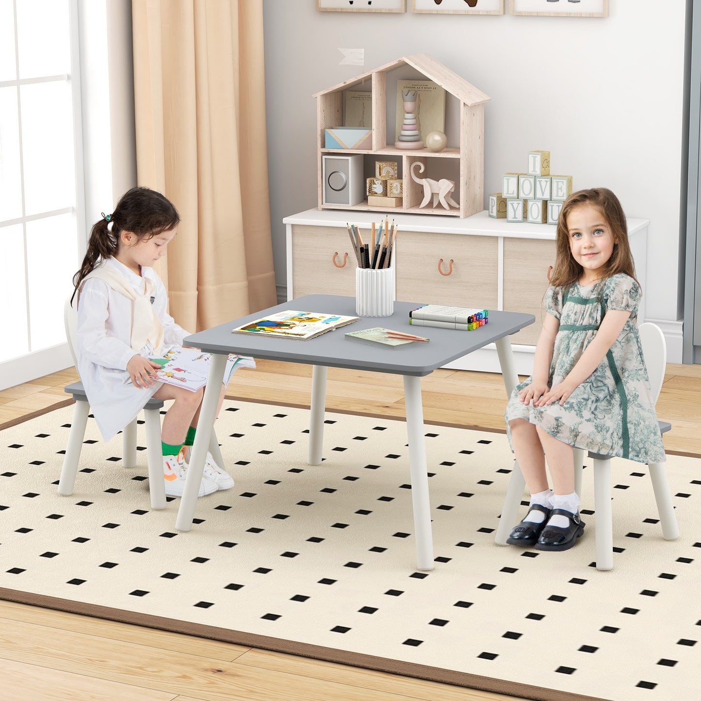 3 Pieces Kids Table and Chairs Set for Arts Crafts Snack Time, Gray Kids Table & Chair Sets   at Gallery Canada