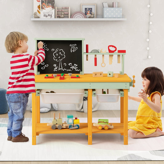 Kids Wooden Toy Workbench with Storage Space and Blackboard - Gallery Canada