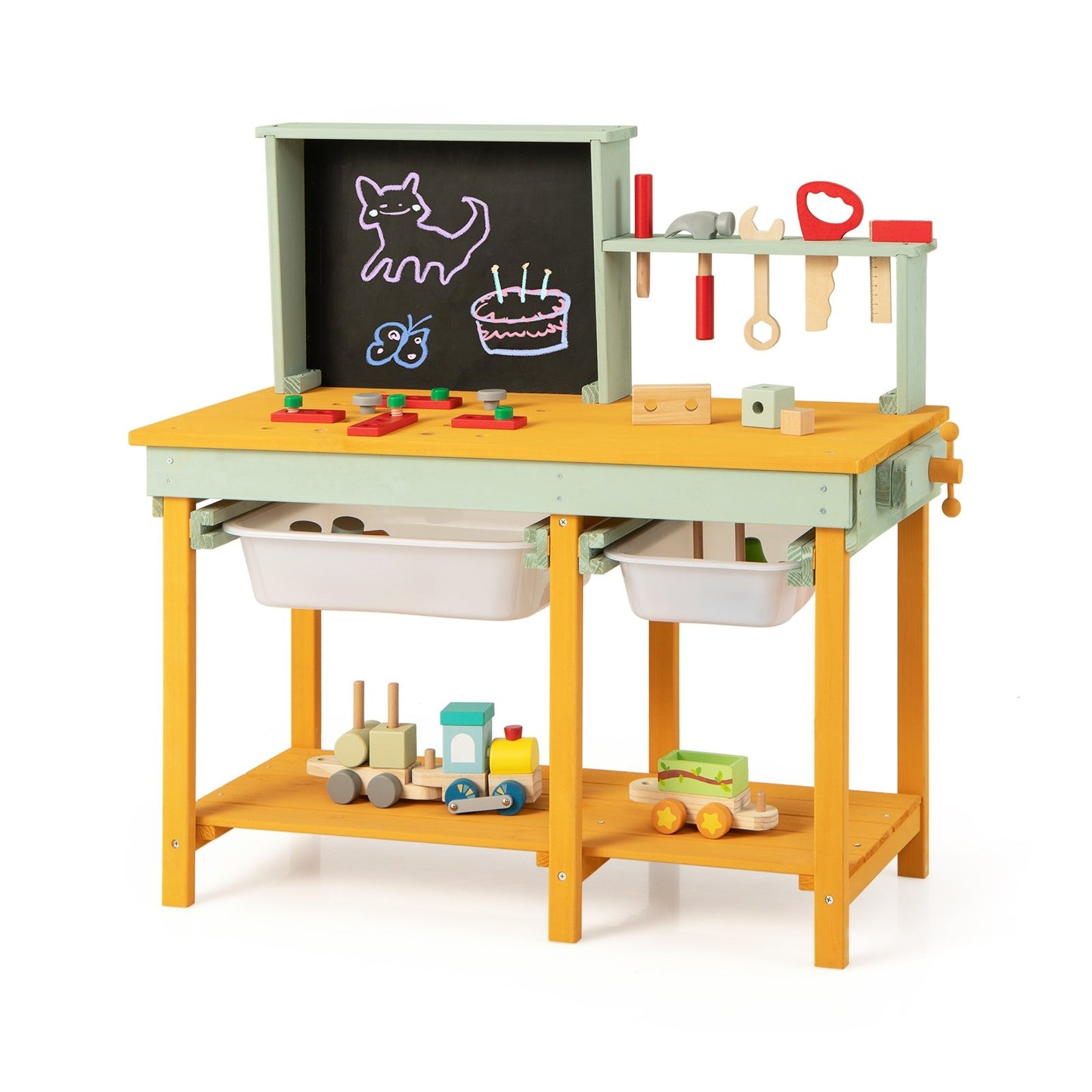 Kids Wooden Toy Workbench with Storage Space and Blackboard Play Kitchen Sets   at Gallery Canada