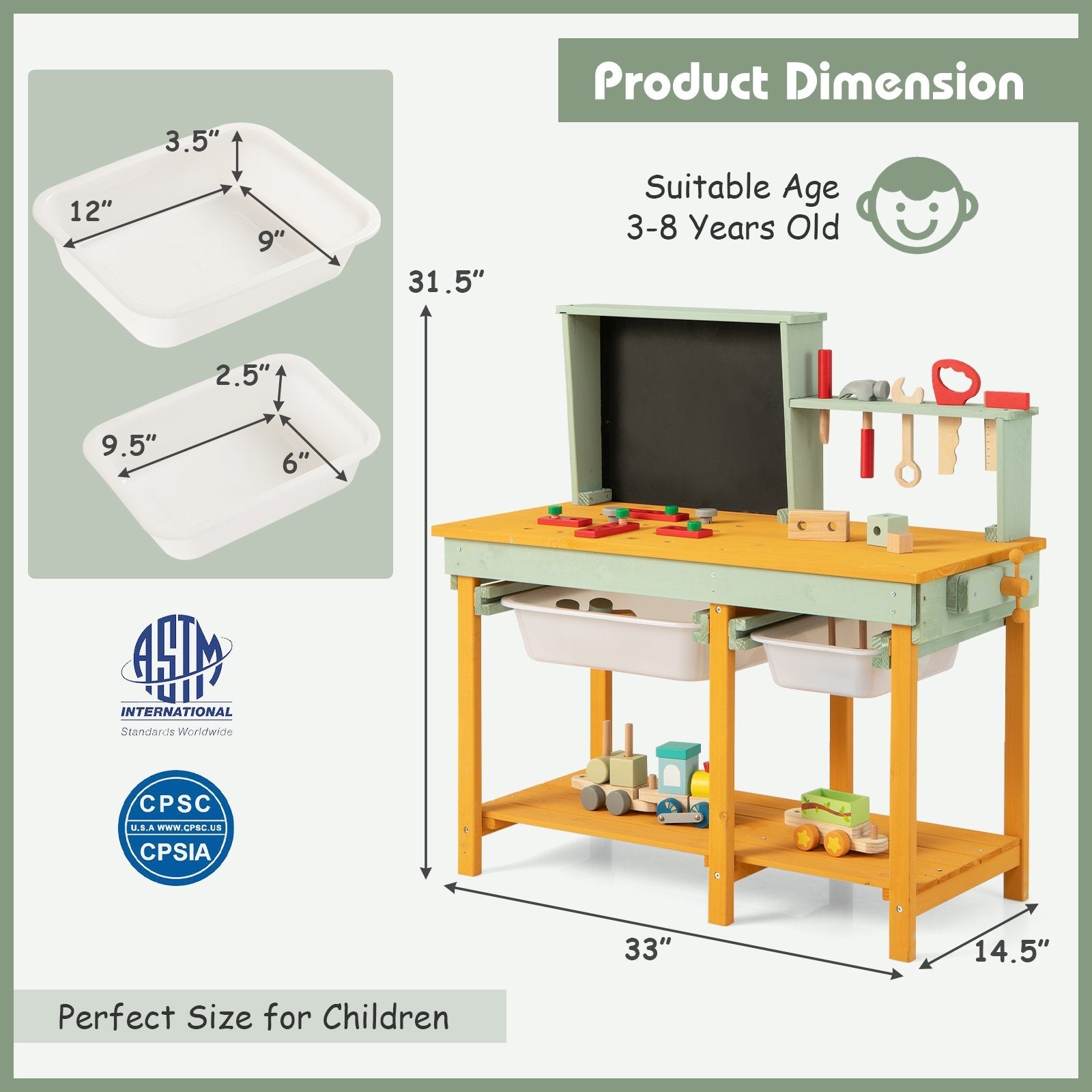 Kids Wooden Toy Workbench with Storage Space and Blackboard Play Kitchen Sets   at Gallery Canada