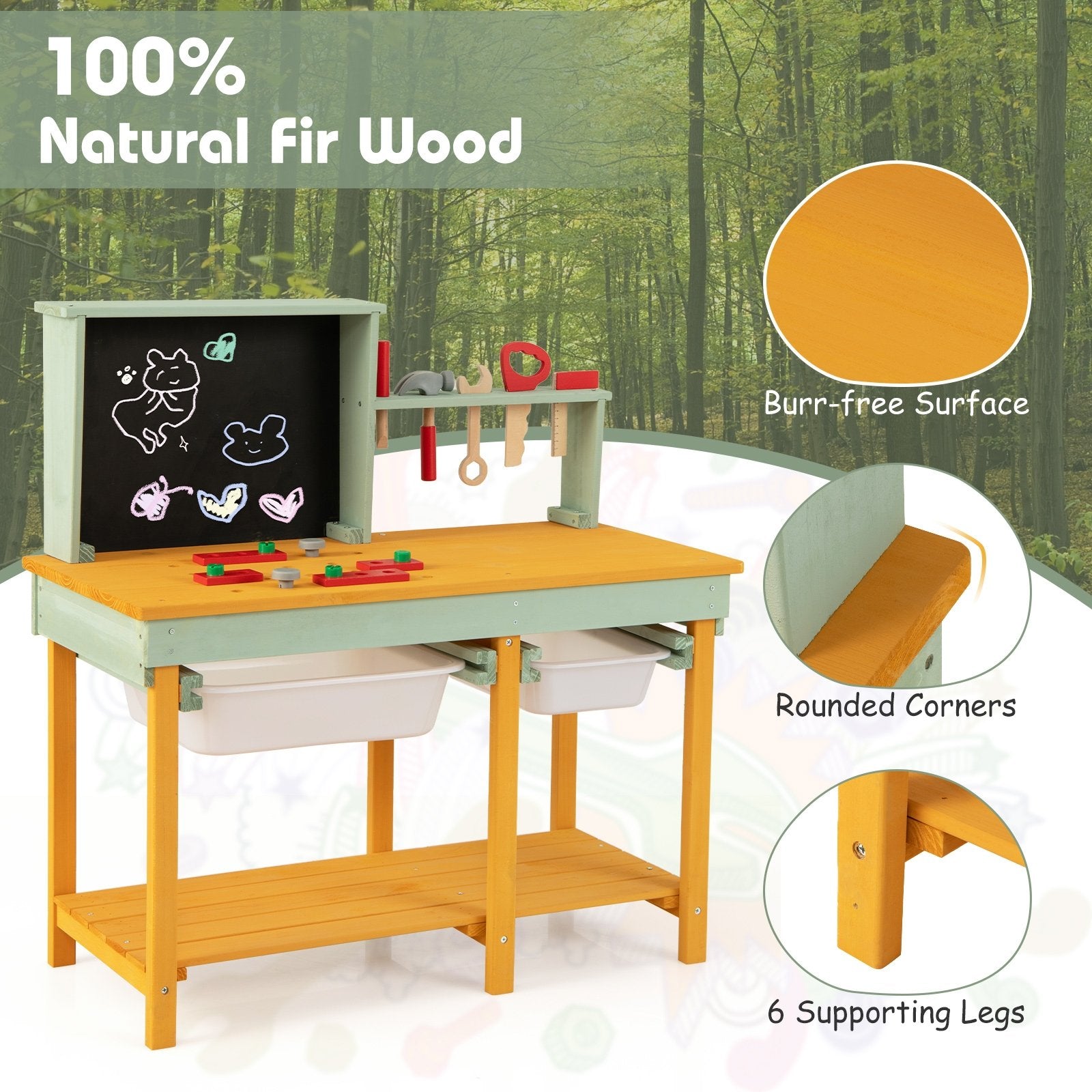 Kids Wooden Toy Workbench with Storage Space and Blackboard Play Kitchen Sets   at Gallery Canada