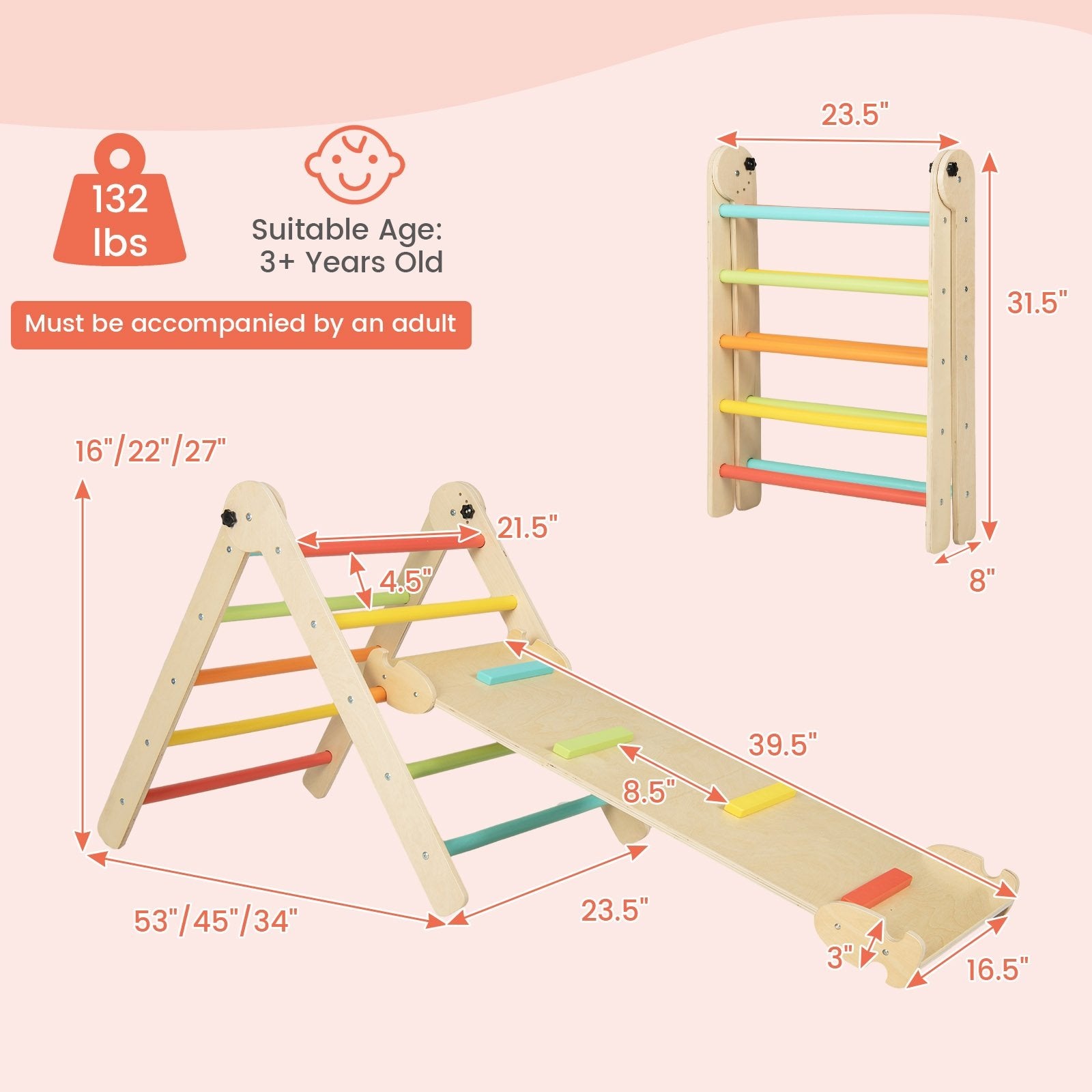 3-in-1 Triangular Climbing Toys for Toddlers, Multicolor Climbers & Slides   at Gallery Canada