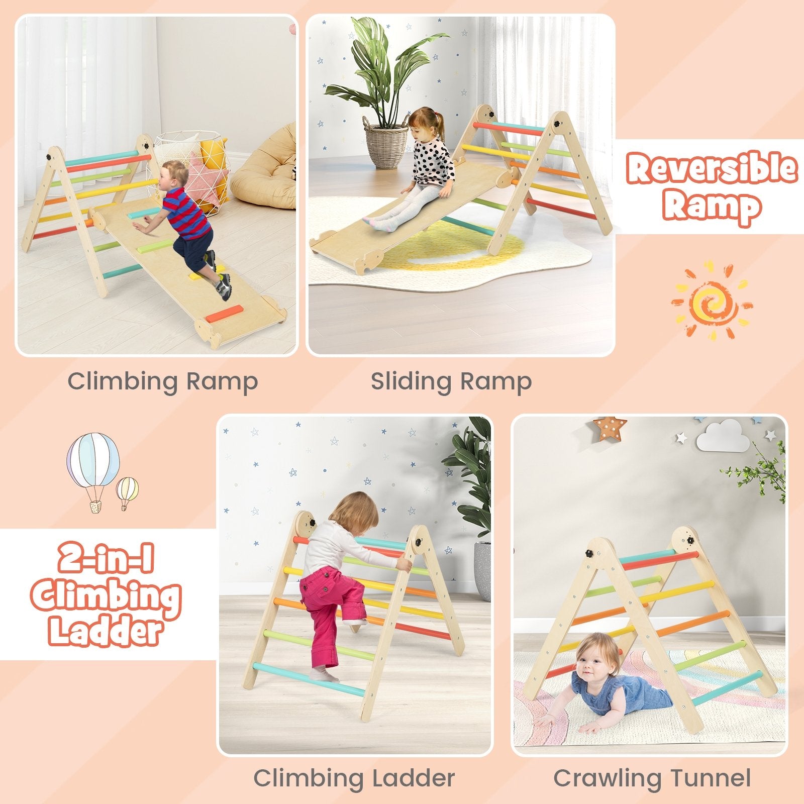 3-in-1 Triangular Climbing Toys for Toddlers, Multicolor Climbers & Slides   at Gallery Canada