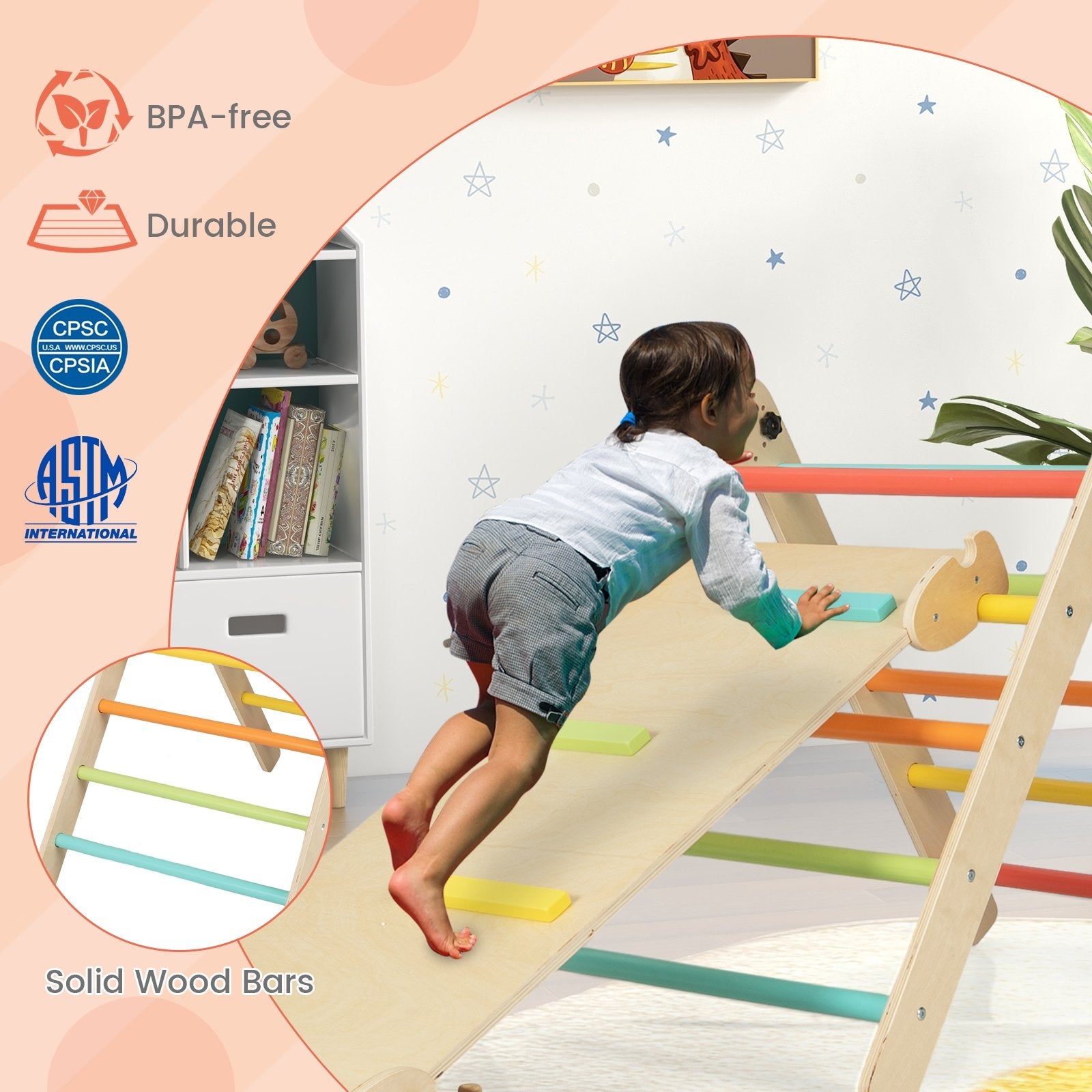 3-in-1 Triangular Climbing Toys for Toddlers, Multicolor Climbers & Slides   at Gallery Canada