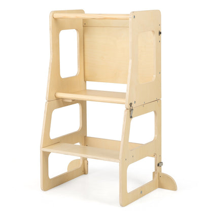 3-in-1 Foldable Kitchen Standing Tower for Toddlers with Chalkboard, Natural Toddler & Kids Furniture   at Gallery Canada