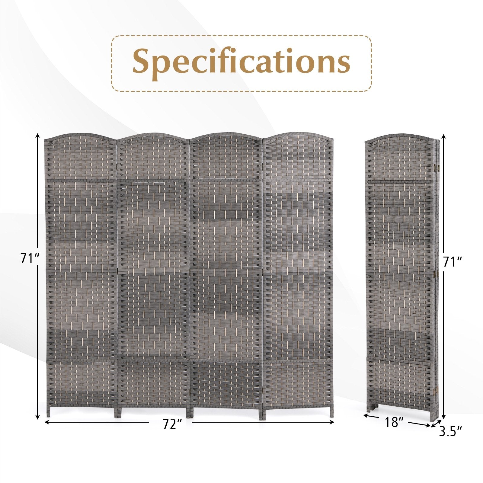 4-Panel Folding Privacy Screen with Hand-woven Pattern for Home Office Living Room, Gray Room Dividers   at Gallery Canada