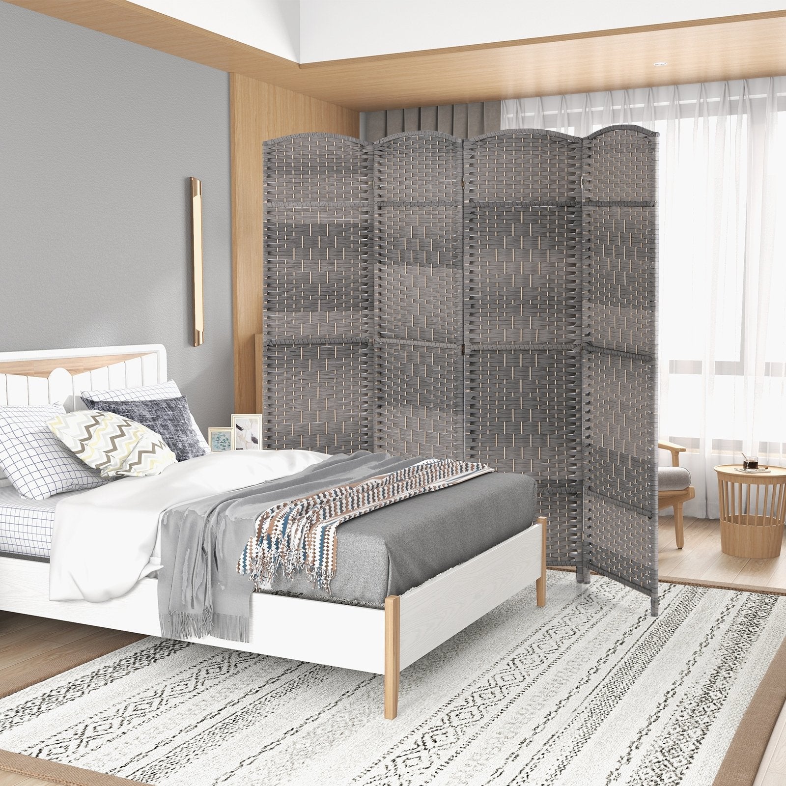 4-Panel Folding Privacy Screen with Hand-woven Pattern for Home Office Living Room, Gray Room Dividers   at Gallery Canada