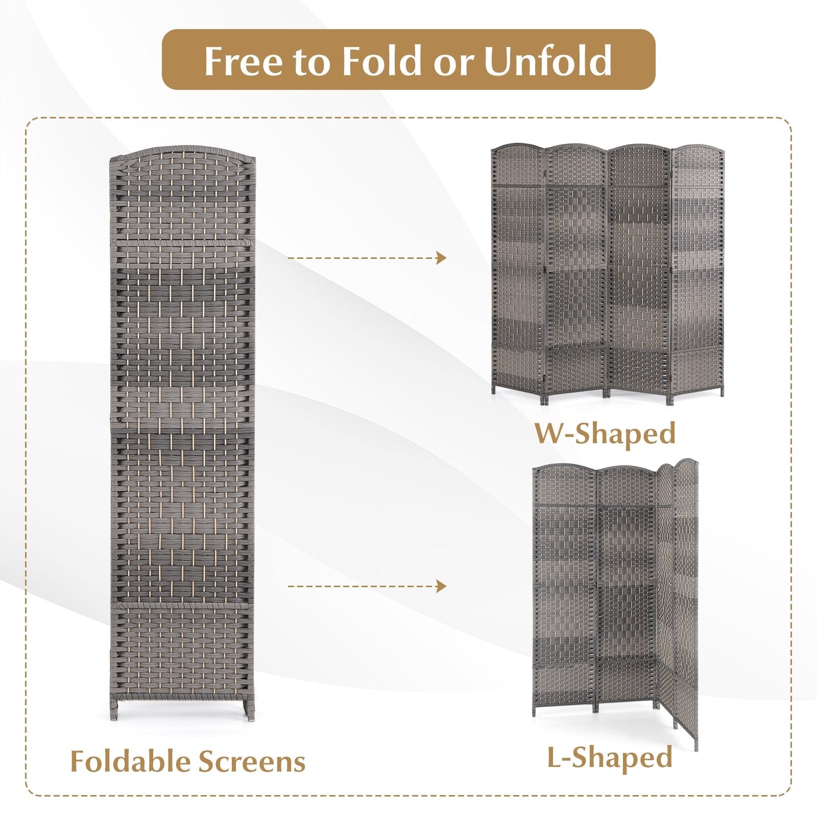 4-Panel Folding Privacy Screen with Hand-woven Pattern for Home Office Living Room, Gray Room Dividers   at Gallery Canada