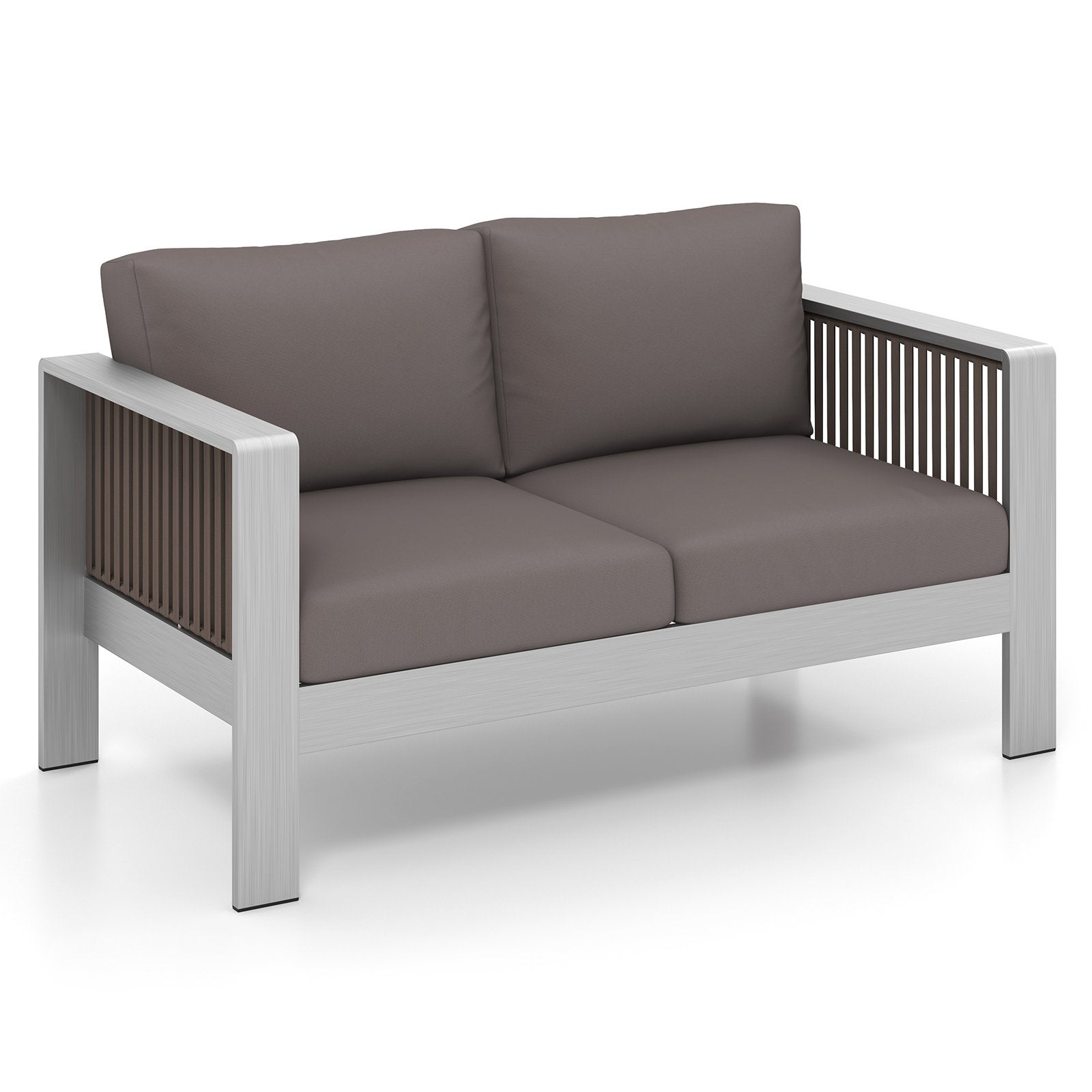 Patio Aluminum Loveseat Sofa Outdoor Furniture Set with Thick Back and Seat Cushions, Gray Patio Conversation Sets   at Gallery Canada