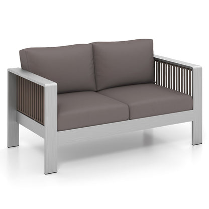 Patio Aluminum Loveseat Sofa Outdoor Furniture Set with Thick Back and Seat Cushions, Gray Patio Conversation Sets   at Gallery Canada