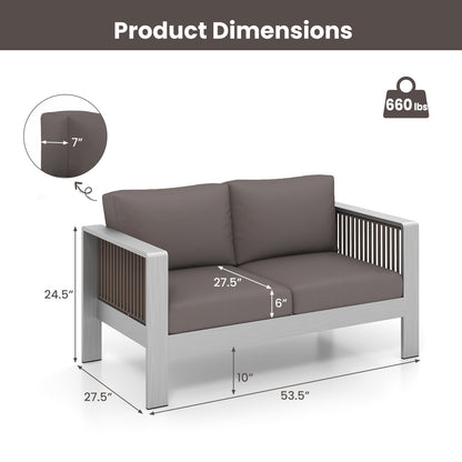 Patio Aluminum Loveseat Sofa Outdoor Furniture Set with Thick Back and Seat Cushions, Gray Patio Conversation Sets   at Gallery Canada