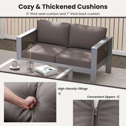 Patio Aluminum Loveseat Sofa Outdoor Furniture Set with Thick Back and Seat Cushions, Gray Patio Conversation Sets   at Gallery Canada