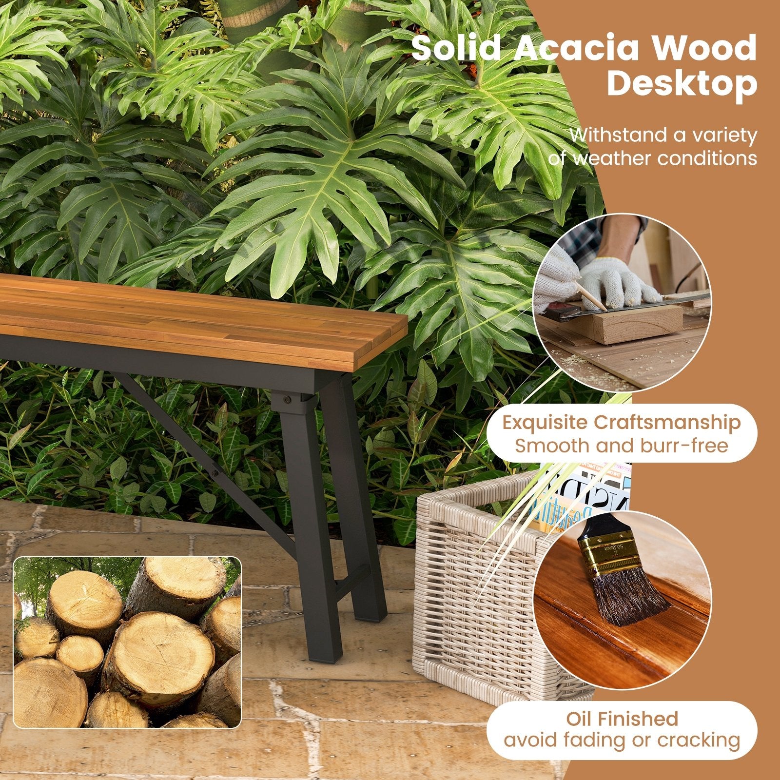 Folding Picnic Bench Set Rectangular Acacia Wood Dining Camping BBQ Benches Outdoor Benches   at Gallery Canada