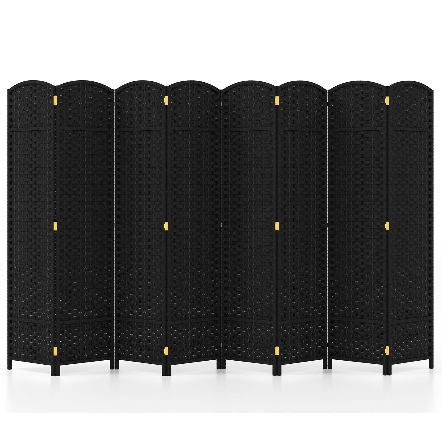 8-Panel Folding Room Divider with Hand-woven Texture and Wood Frame, Black Room Dividers Black at Gallery Canada