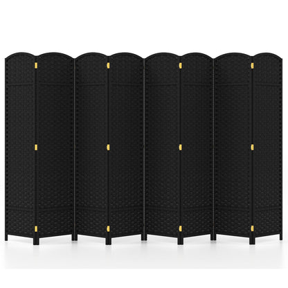 8-Panel Folding Room Divider with Hand-woven Texture and Wood Frame, Black Room Dividers Black at Gallery Canada