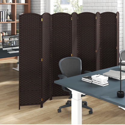 8-Panel Folding Room Divider with Hand-woven Texture and Wood Frame, Brown Room Dividers   at Gallery Canada