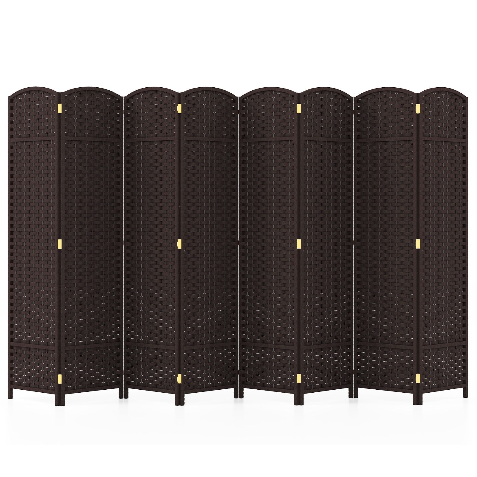 8-Panel Folding Room Divider with Hand-woven Texture and Wood Frame, Brown Room Dividers   at Gallery Canada