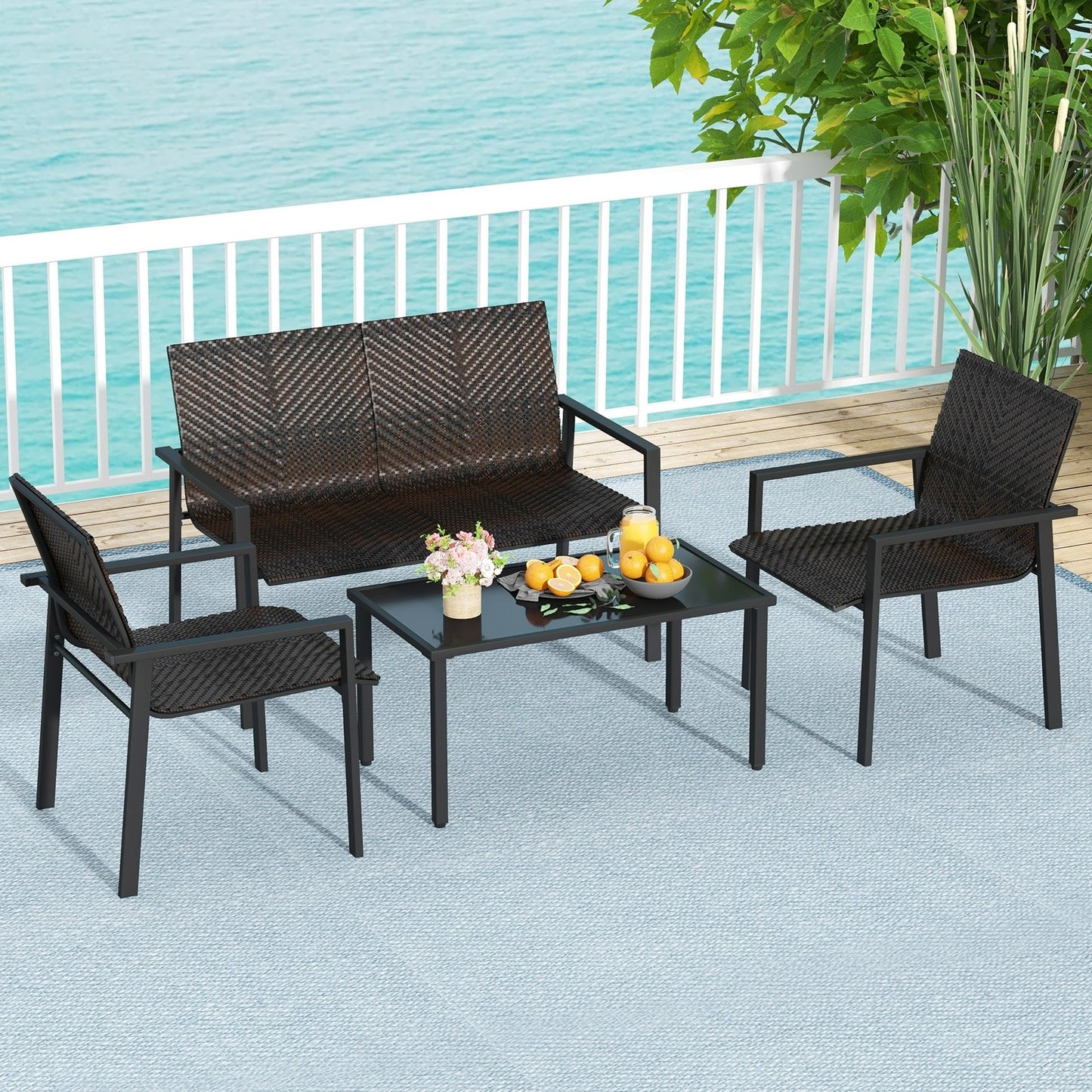 4 Pieces Patio Furniture Set with Heavy Duty Galvanized Metal Frame, Brown Patio Dining Sets   at Gallery Canada