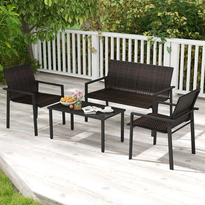 4 Pieces Patio Furniture Set with Heavy Duty Galvanized Metal Frame, Brown Patio Dining Sets   at Gallery Canada