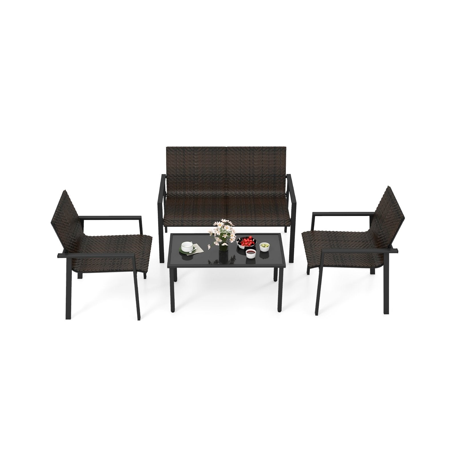 4 Pieces Patio Furniture Set with Heavy Duty Galvanized Metal Frame, Brown Patio Dining Sets   at Gallery Canada