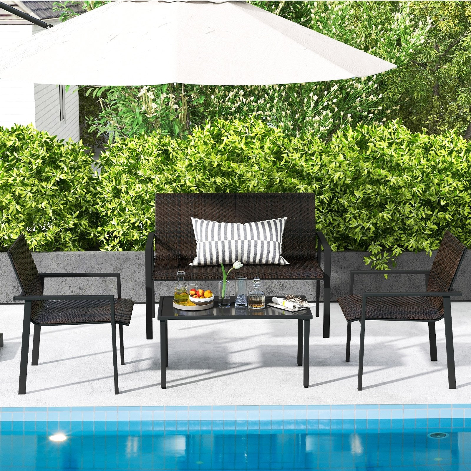 4 Pieces Patio Furniture Set with Heavy Duty Galvanized Metal Frame, Brown Patio Dining Sets   at Gallery Canada